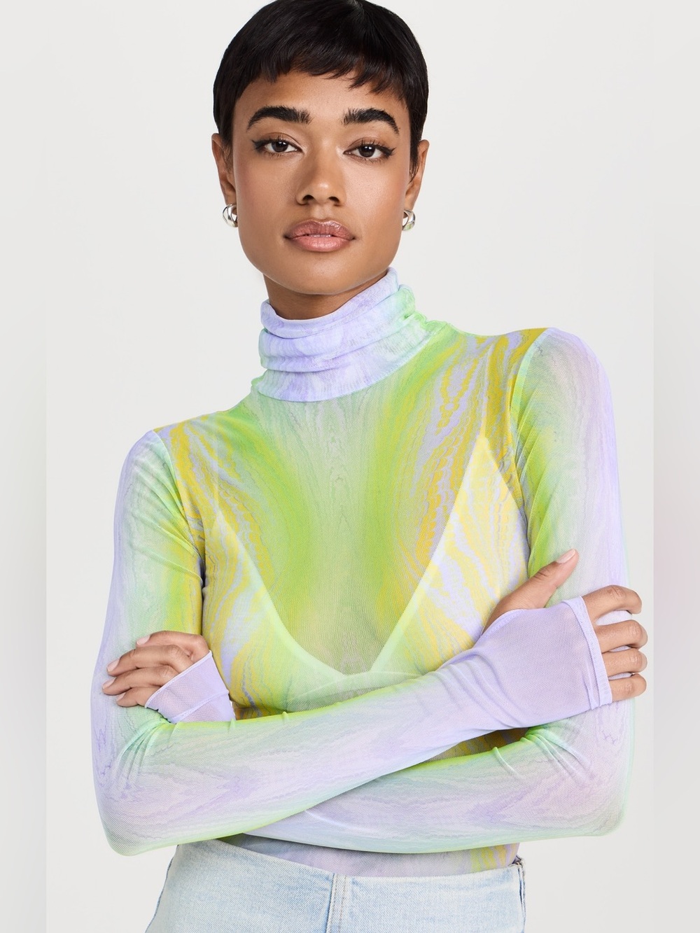 AFRM Green & Lavender Sheer Turtleneck